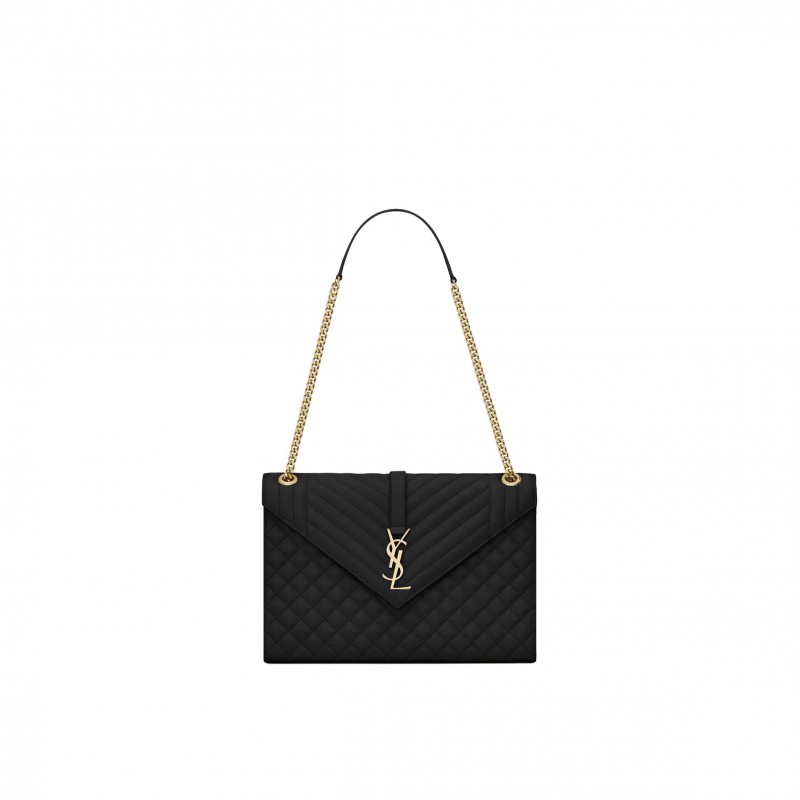 YSL ENVELOPE LARGE BAG IN MIX MATELASS&EACUTE; GRAIN DE POUDRE EMBOSSED LEATHER 600166BOW911000 (31*22*7.5cm)