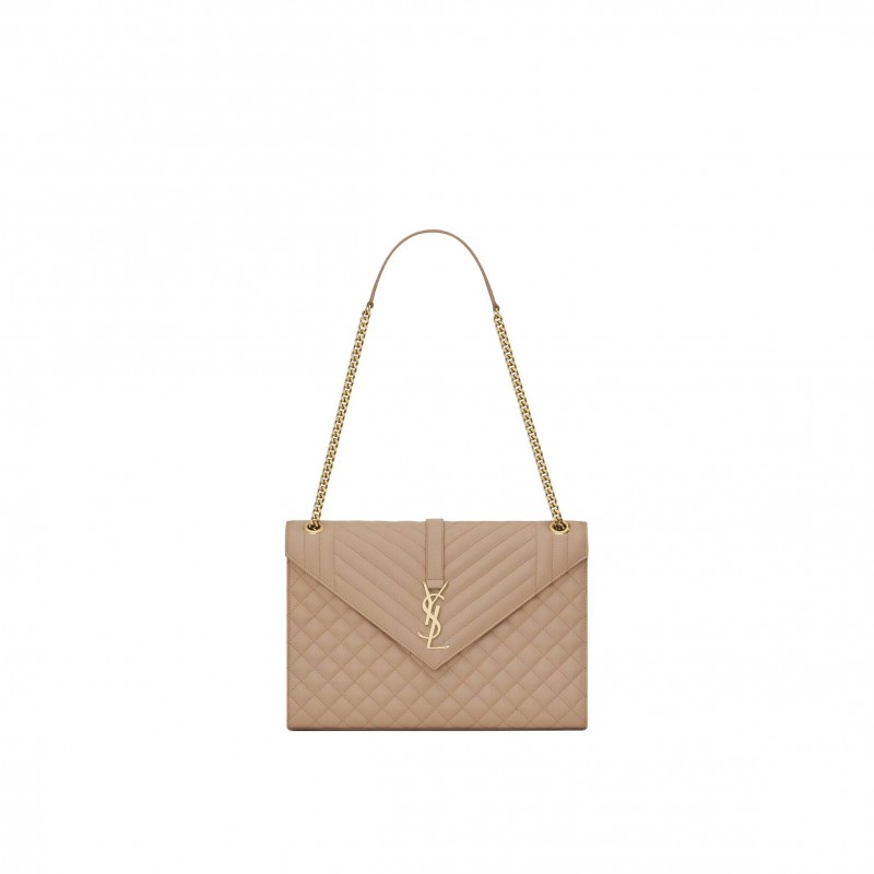 YSL ENVELOPE LARGE BAG IN MIX MATELASS&EACUTE; GRAIN DE POUDRE EMBOSSED LEATHER 600166BOW912721 (31*22*7.5cm)