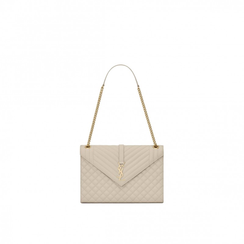 YSL ENVELOPE LARGE BAG IN MIX MATELASS&EACUTE; GRAIN DE POUDRE EMBOSSED LEATHER 600166BOW919207 (31*22*7.5cm)