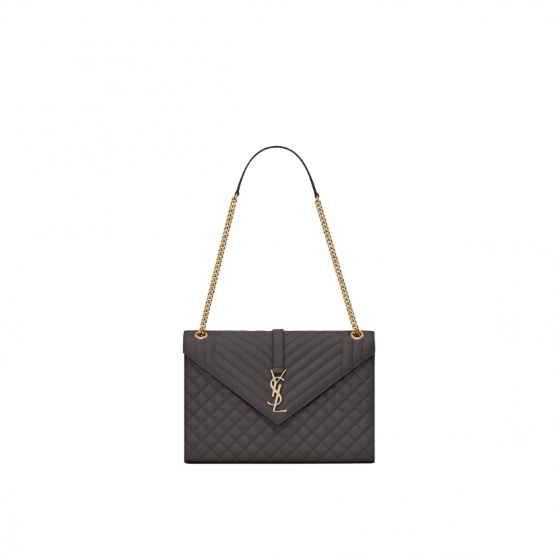 YSL ENVELOPPE LARGE BAG IN MIX MATELASS&EACUTE; GRAIN DE POUDRE EMBOSSED LEATHER 600166BOW971112 (31*22*7.5cm)