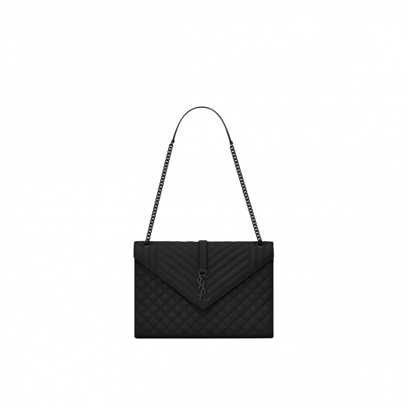 YSL ENVELOPE LARGE BAG IN MIX MATELASS&EACUTE; GRAIN DE POUDRE EMBOSSED LEATHER 600166BOW981000 (31*22*7.5cm)