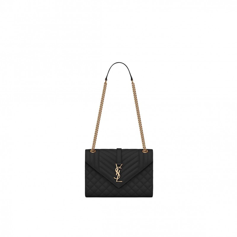 YSL ENVELOPE MEDIUM CHAIN BAG IN MIX MATELASS&EACUTE; GRAIN DE POUDRE EMBOSSED LEATHER 600185BOW911000 (24*17.5*6cm)