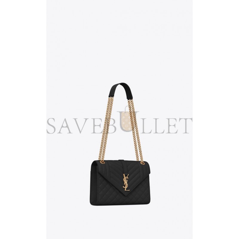 YSL ENVELOPE MEDIUM CHAIN BAG IN MIX MATELASS&EACUTE; GRAIN DE POUDRE EMBOSSED LEATHER 600185BOW911000 (24*17.5*6cm)