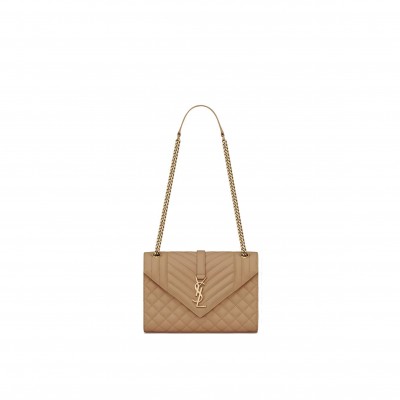 YSL ENVELOPE MEDIUM CHAIN BAG IN MIX MATELASS&EACUTE; GRAIN DE POUDRE EMBOSSED LEATHER 600185BOW912346 (24*17.5*6cm)