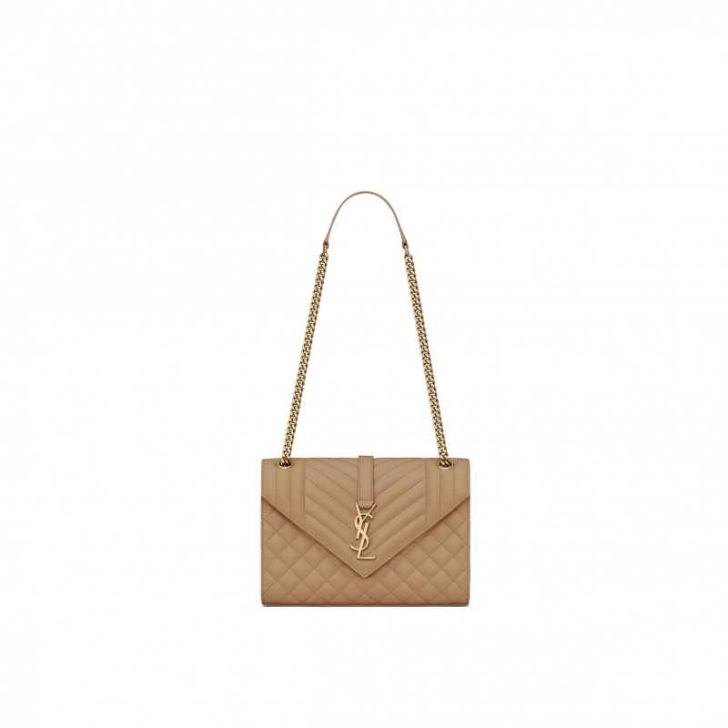 YSL ENVELOPE MEDIUM CHAIN BAG IN MIX MATELASS&EACUTE; GRAIN DE POUDRE EMBOSSED LEATHER 600185BOW912346 (24*17.5*6cm)