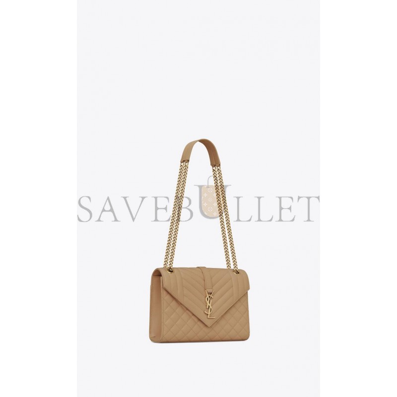 YSL ENVELOPE MEDIUM CHAIN BAG IN MIX MATELASS&EACUTE; GRAIN DE POUDRE EMBOSSED LEATHER 600185BOW912346 (24*17.5*6cm)