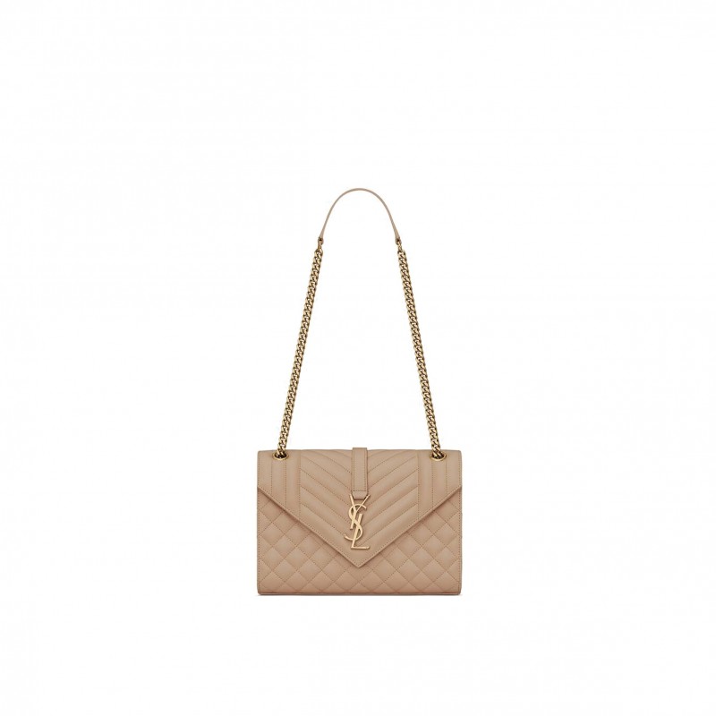 YSL ENVELOPE MEDIUM CHAIN BAG IN MIX MATELASS&EACUTE; GRAIN DE POUDRE EMBOSSED LEATHER 600185BOW912721 (24*17.5*6cm)