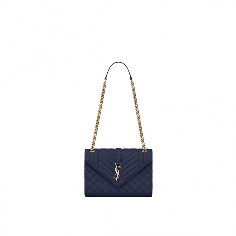 YSL ENVELOPE MEDIUM CHAIN BAG IN MIX MATELASS&EACUTE; GRAIN DE POUDRE EMBOSSED LEATHER 600185BOW914147 (24*17.5*6cm)