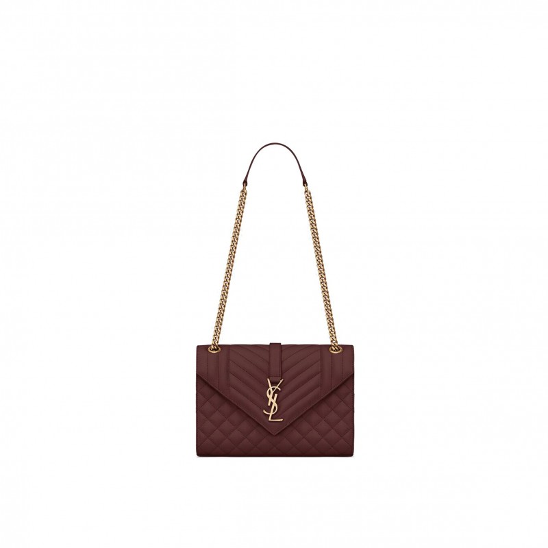 YSL ENVELOPE MEDIUM CHAIN BAG IN MIX MATELASS&EACUTE; GRAIN DE POUDRE EMBOSSED LEATHER 600185BOW916475 (24*17.5*6cm)