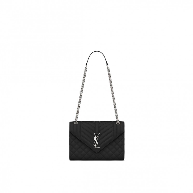 YSL ENVELOPE MEDIUM CHAIN BAG IN MIX MATELASS&EACUTE; GRAIN DE POUDRE EMBOSSED LEATHER 600185BOW921000 (24*17.5*6cm)