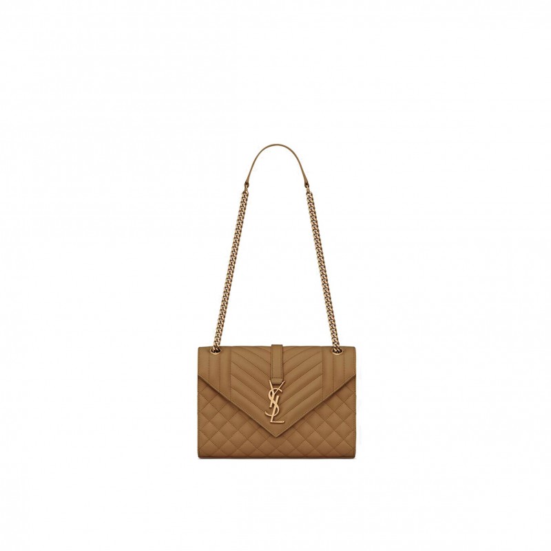 YSL ENVELOPE MEDIUM CHAIN BAG IN MIX MATELASS&EACUTE; GRAIN DE POUDRE EMBOSSED LEATHER 600185BOW973334 (24*17.5*6cm)