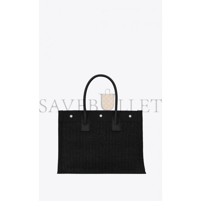 YSL RIVE GAUCHE SMALL TOTE BAG IN RAFFIA AND LEATHER 6174812M21E1050 (39*31*18cm)