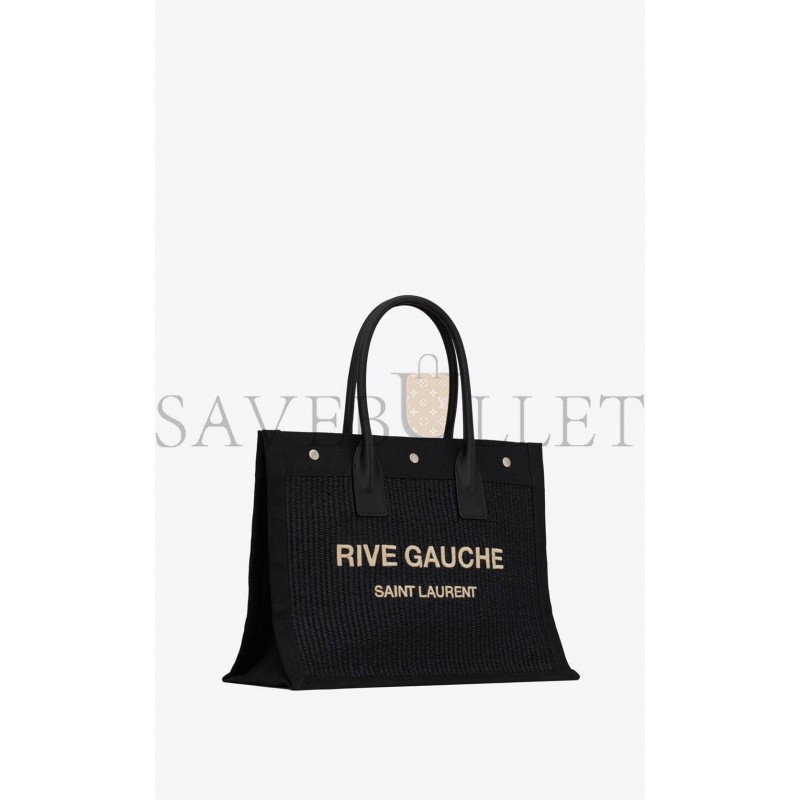 YSL RIVE GAUCHE SMALL TOTE BAG IN RAFFIA AND LEATHER 6174812M21E1050 (39*31*18cm)