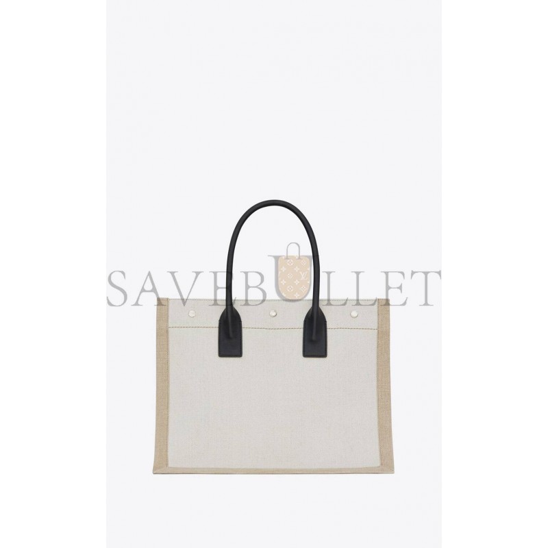 YSL RIVE GAUCHE SMALL TOTE BAG IN LINEN AND LEATHER 617481FAABR9054 (39*31*18cm)