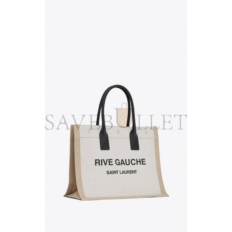 YSL RIVE GAUCHE SMALL TOTE BAG IN LINEN AND LEATHER 617481FAABR9054 (39*31*18cm)