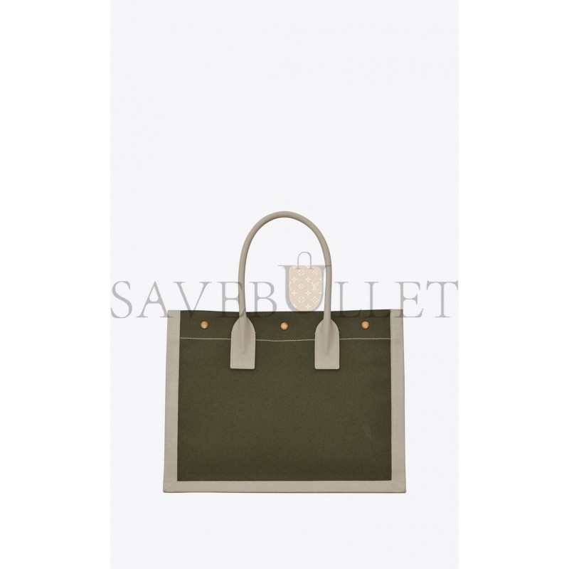 YSL RIVE GAUCHE SMALL TOTE BAG IN LINEN AND LEATHER 617481FAADI3281 (39*31*18cm)