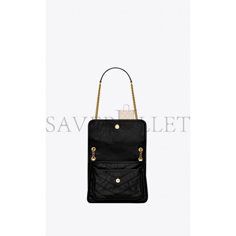 YSL NIKI BABY CHAIN BAG IN CRINKLED VINTAGE LEATHER 6331600EN071000 (21*16*7.5cm)