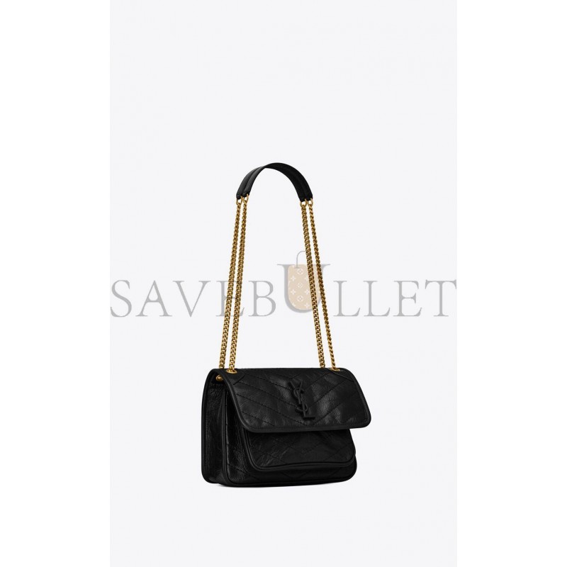 YSL NIKI BABY CHAIN BAG IN CRINKLED VINTAGE LEATHER 6331600EN071000 (21*16*7.5cm)