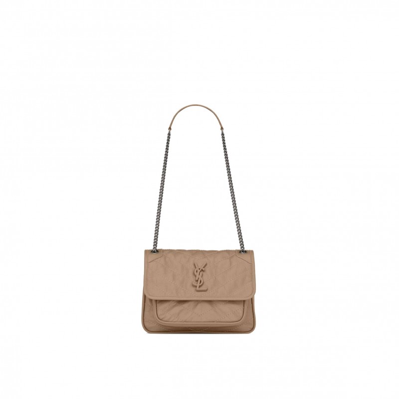 YSL NIKI BABY CHAIN BAG IN CRINKLED VINTAGE VEGETABLE-TANNED LEATHER 6331601YG042826 (21*16*7.5cm)