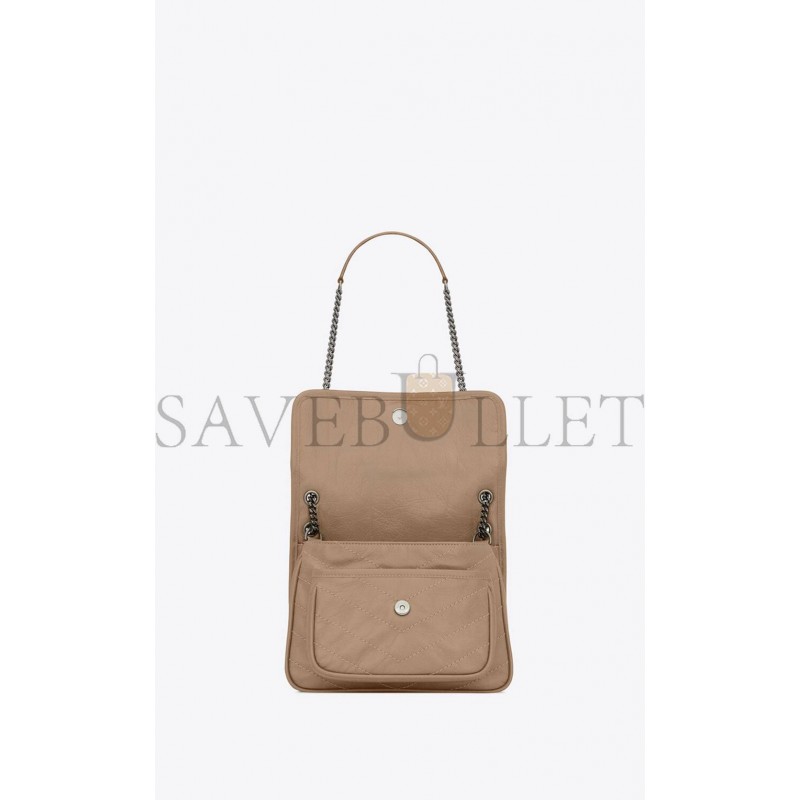 YSL NIKI BABY CHAIN BAG IN CRINKLED VINTAGE VEGETABLE-TANNED LEATHER 6331601YG042826 (21*16*7.5cm)