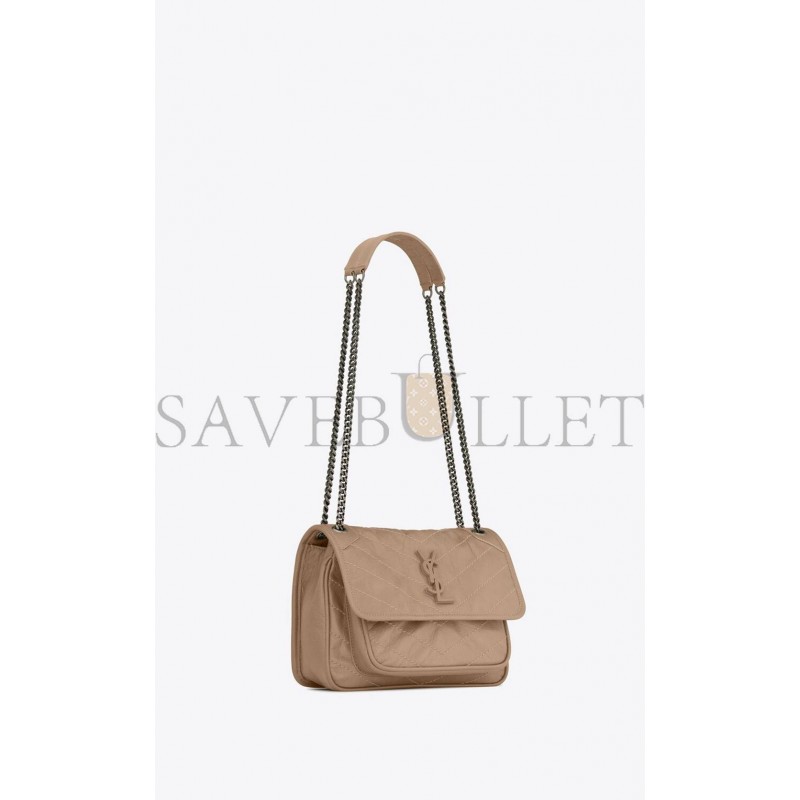 YSL NIKI BABY CHAIN BAG IN CRINKLED VINTAGE VEGETABLE-TANNED LEATHER 6331601YG042826 (21*16*7.5cm)