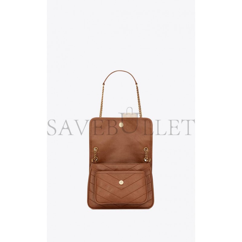 YSL NIKI BABY CHAIN BAG IN CRINKLED VINTAGE VEGETABLE-TANNED LEATHER 6331601YG072522 (21*16*7.5cm)