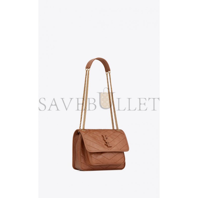 YSL NIKI BABY CHAIN BAG IN CRINKLED VINTAGE VEGETABLE-TANNED LEATHER 6331601YG072522 (21*16*7.5cm)