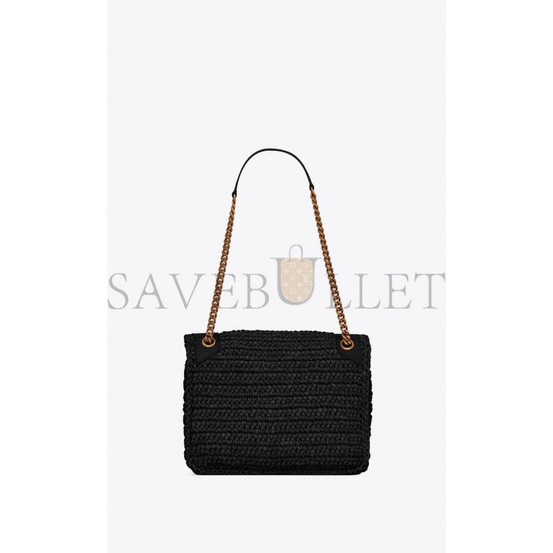 YSL NIKI MEDIUM CHAIN BAG IN RAFFIA AND LEATHER 633187GG66W1000 (28*20*8.5cm)