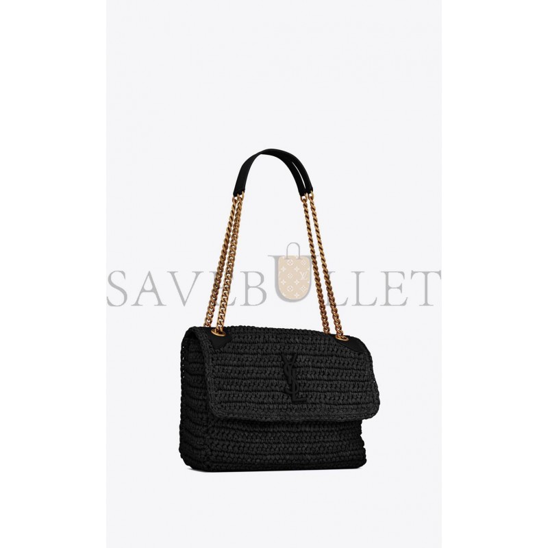 YSL NIKI MEDIUM CHAIN BAG IN RAFFIA AND LEATHER 633187GG66W1000 (28*20*8.5cm)