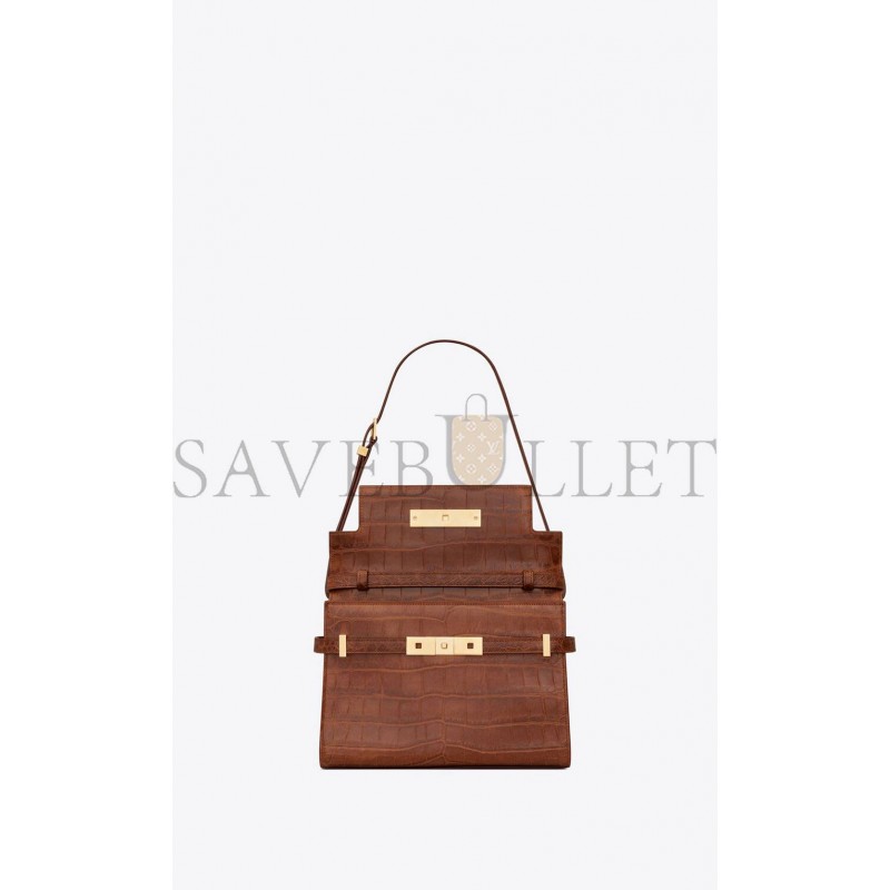 YSL MANHATTAN SMALL SHOULDER BAG IN CROCODILE-EMBOSSED LEATHER 675626AAAOH2591 (24*17.5*6cm)