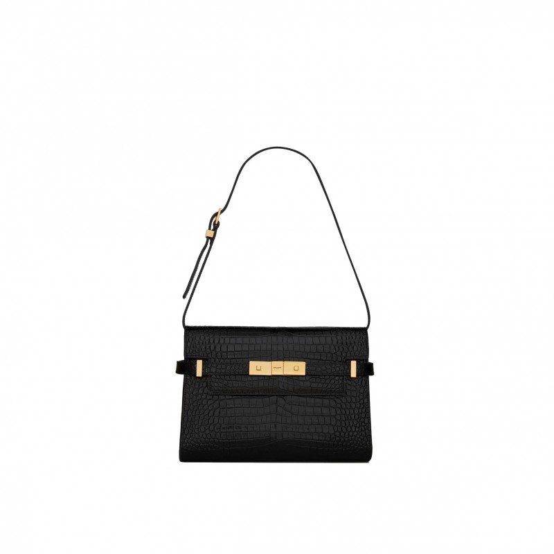 YSL MANHATTAN SMALL SHOULDER BAG IN SHINY CROCODILE-EMBOSSED LEATHER 675626DND0W1000 (24*17.5*6cm)