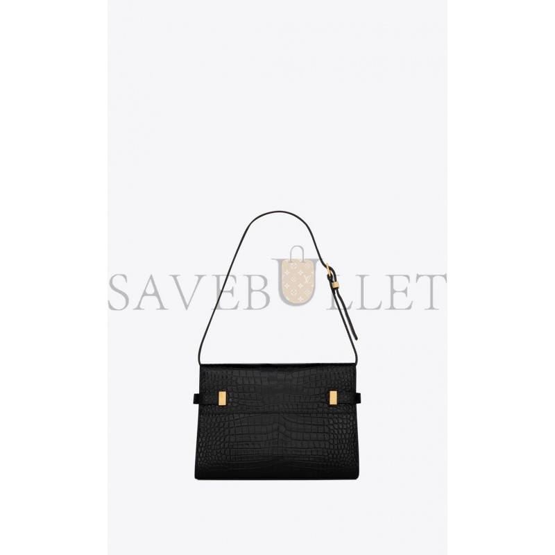 YSL MANHATTAN SMALL SHOULDER BAG IN SHINY CROCODILE-EMBOSSED LEATHER 675626DND0W1000 (24*17.5*6cm)