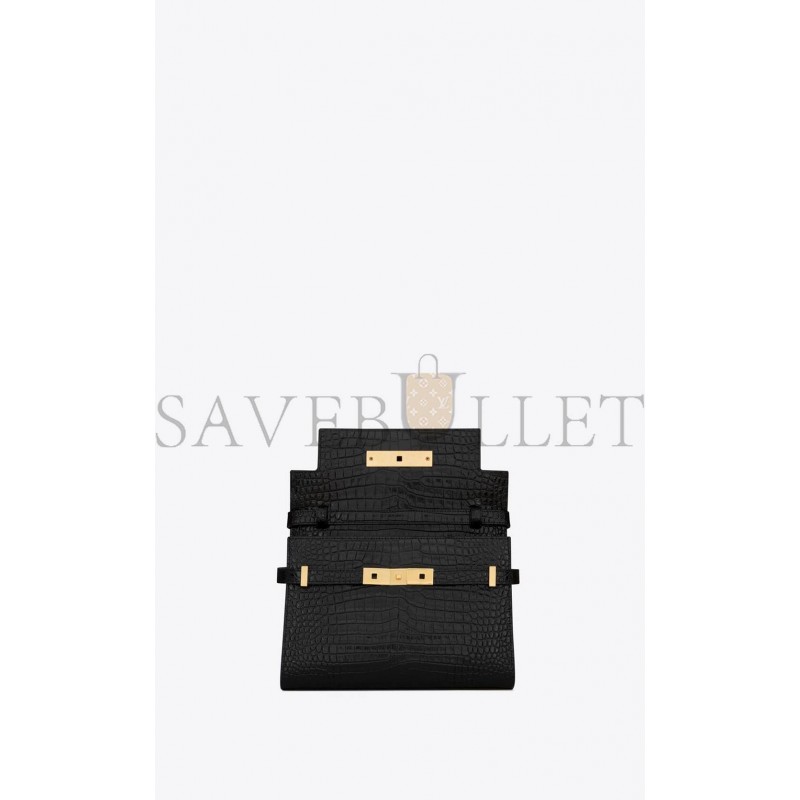 YSL MANHATTAN SMALL SHOULDER BAG IN SHINY CROCODILE-EMBOSSED LEATHER 675626DND0W1000 (24*17.5*6cm)