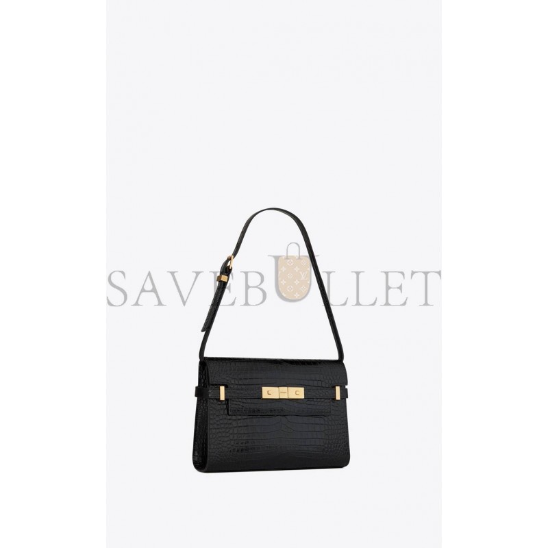 YSL MANHATTAN SMALL SHOULDER BAG IN SHINY CROCODILE-EMBOSSED LEATHER 675626DND0W1000 (24*17.5*6cm)