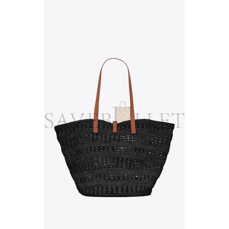 YSL PANIER MEDIUM BAG IN CROCHET RAFFIA AND SMOOTH LEATHER 688221GAAAC1062 (48*30*26cm)