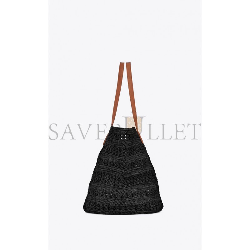 YSL PANIER MEDIUM BAG IN CROCHET RAFFIA AND SMOOTH LEATHER 688221GAAAC1062 (48*30*26cm)