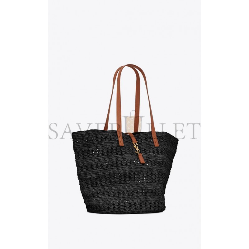 YSL PANIER MEDIUM BAG IN CROCHET RAFFIA AND SMOOTH LEATHER 688221GAAAC1062 (48*30*26cm)