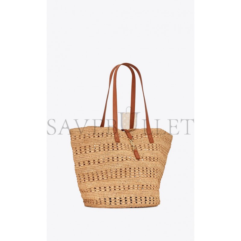 YSL PANIER MEDIUM BAG IN CROCHET RAFFIA AND SMOOTH LEATHER 688221GAAAC2080 (38*21*20cm)