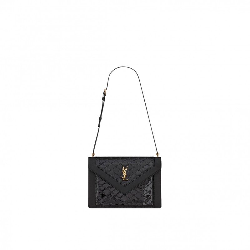 YSL GABY SATCHEL IN QUILTED LACQUERED LEATHER AND SMOOTH LEATHER 695503BMII71000 (26*18*5cm)