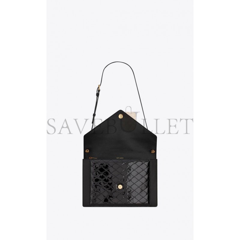 YSL GABY SATCHEL IN QUILTED LACQUERED LEATHER AND SMOOTH LEATHER 695503BMII71000 (26*18*5cm)