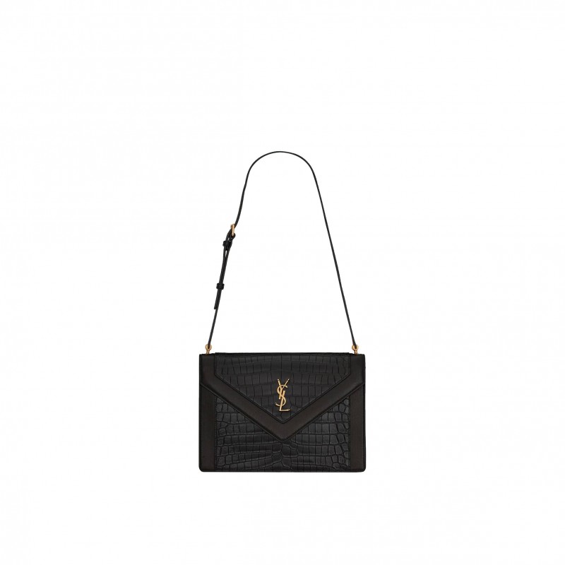 YSL GABY SATCHEL IN CROCODILE-EMBOSSED LACQUERED LEATHER AND LAMBSKIN 695724DZEUW1000 (26*18*5cm)