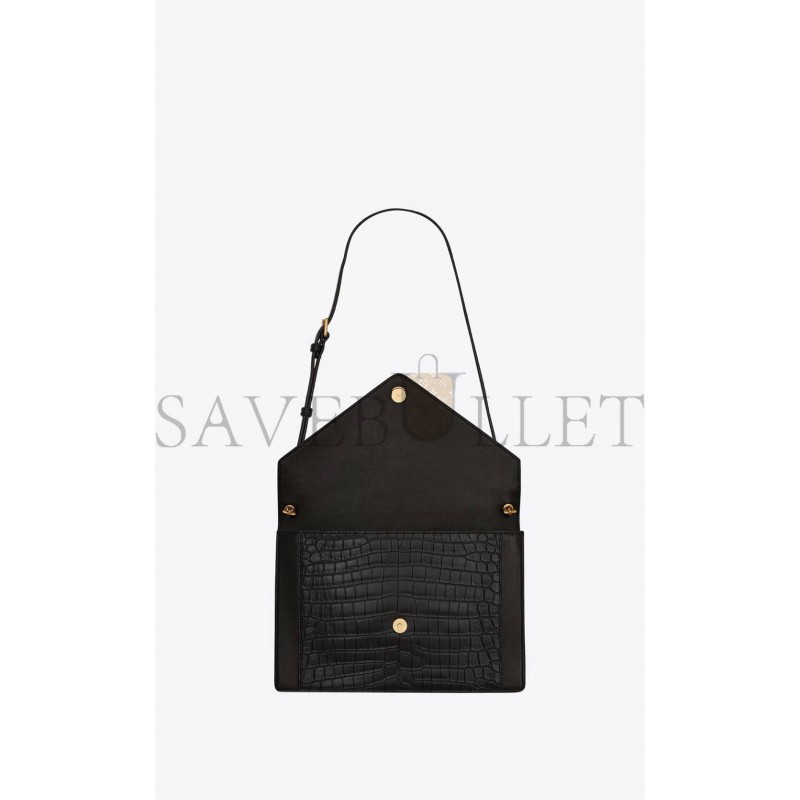 YSL GABY SATCHEL IN CROCODILE-EMBOSSED LACQUERED LEATHER AND LAMBSKIN 695724DZEUW1000 (26*18*5cm)