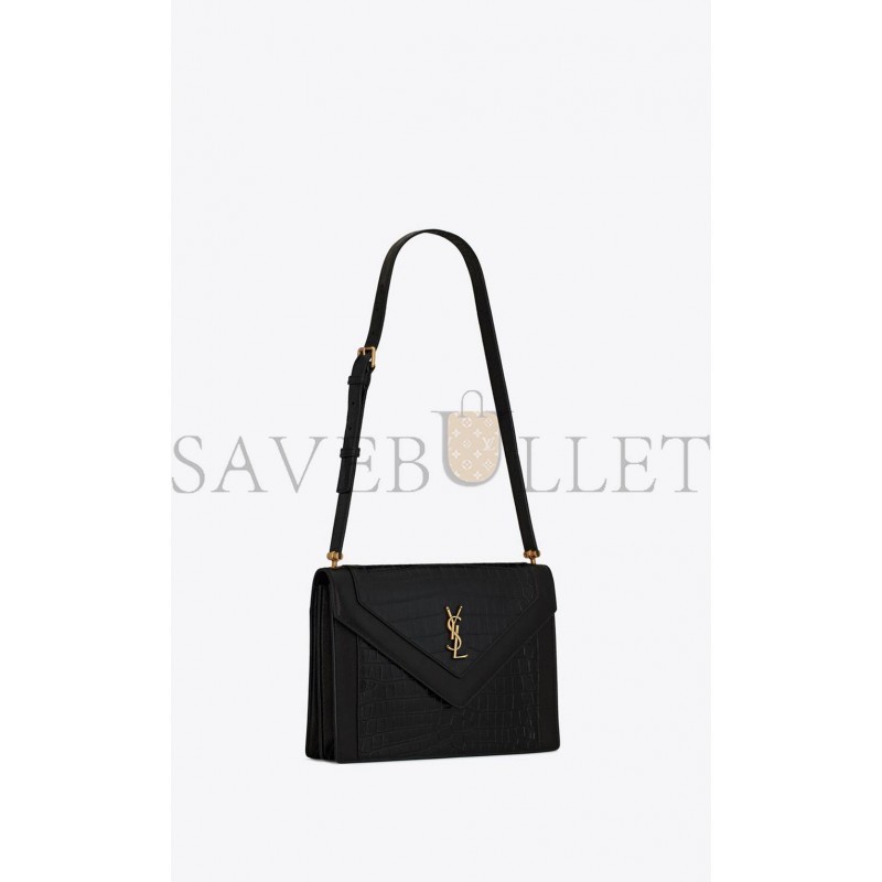 YSL GABY SATCHEL IN CROCODILE-EMBOSSED LACQUERED LEATHER AND LAMBSKIN 695724DZEUW1000 (26*18*5cm)