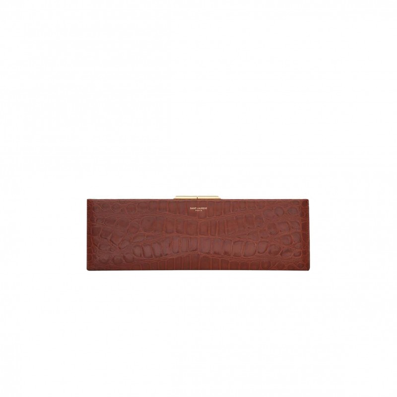 YSL MIDNIGHT LARGE CLUTCH IN CROCODILE-EMBOSSED LACQUERED LEATHER 6976582US1J2582 (33*10.5*4/1.5cm)