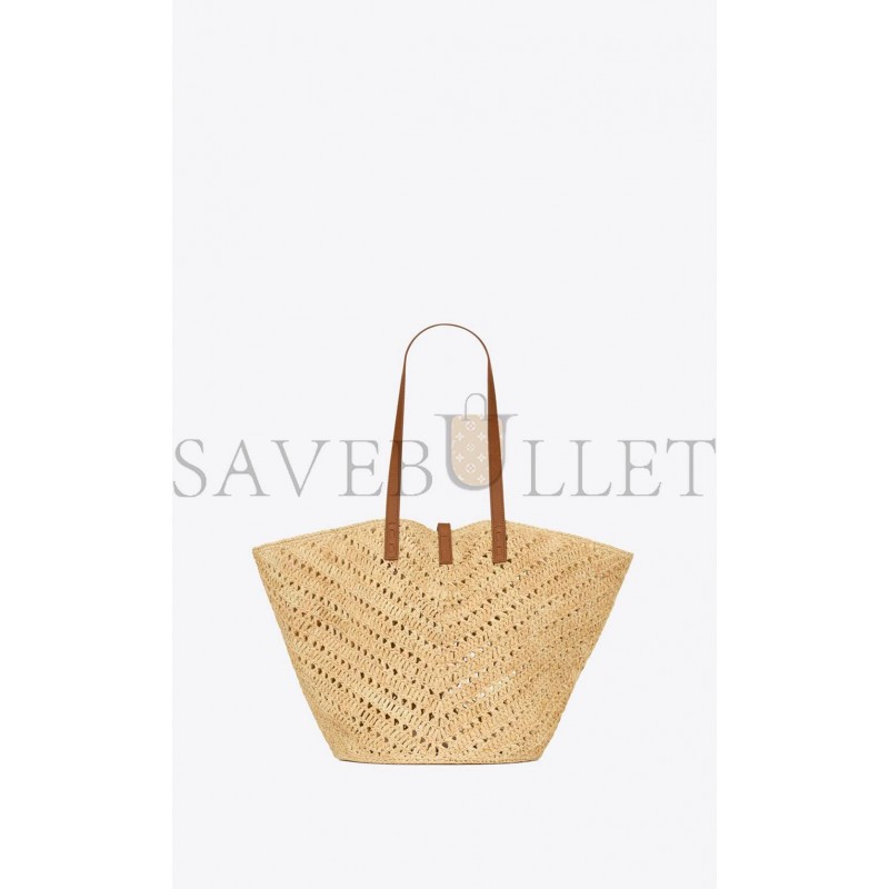 YSL PANIER MEDIUM IN RAFFIA AND VEGETABLE-TANNED LEATHER 740375GAADJ2080 (44*21*20cm)