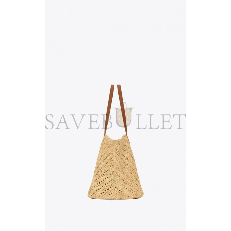 YSL PANIER MEDIUM IN RAFFIA AND VEGETABLE-TANNED LEATHER 740375GAADJ2080 (44*21*20cm)