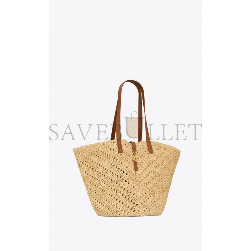 YSL PANIER MEDIUM IN RAFFIA AND VEGETABLE-TANNED LEATHER 740375GAADJ2080 (44*21*20cm)