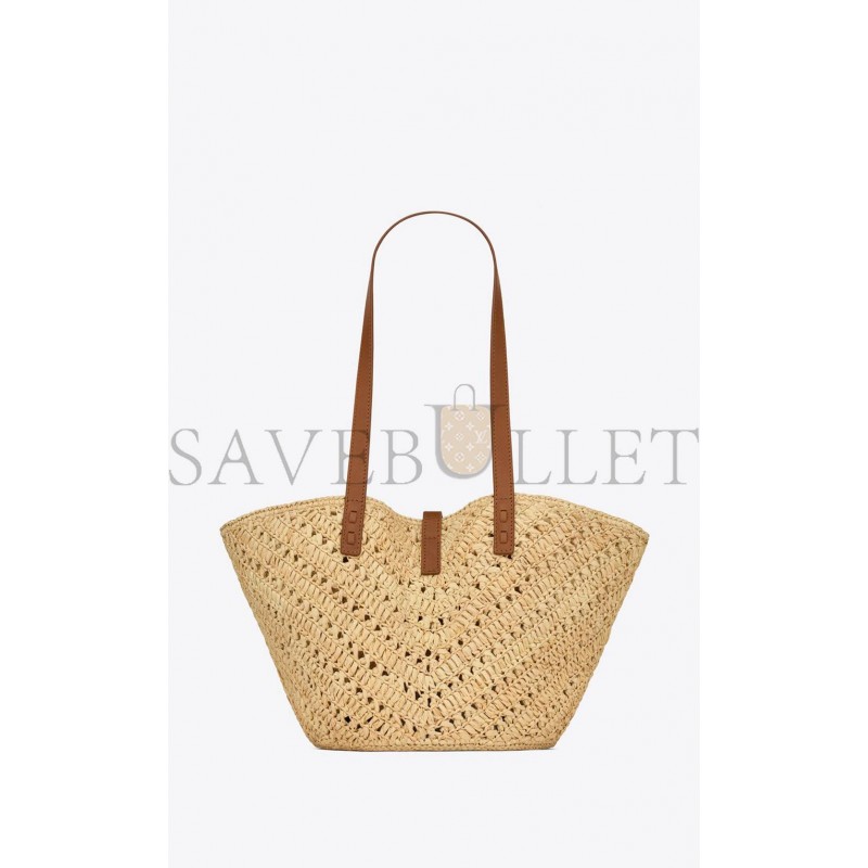 YSL PANIER SMALL IN RAFFIA AND VEGETABLE-TANNED LEATHER 751240GAADJ2080 (38*21*20cm)