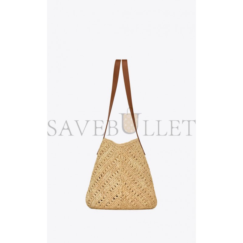 YSL PANIER SMALL IN RAFFIA AND VEGETABLE-TANNED LEATHER 751240GAADJ2080 (38*21*20cm)