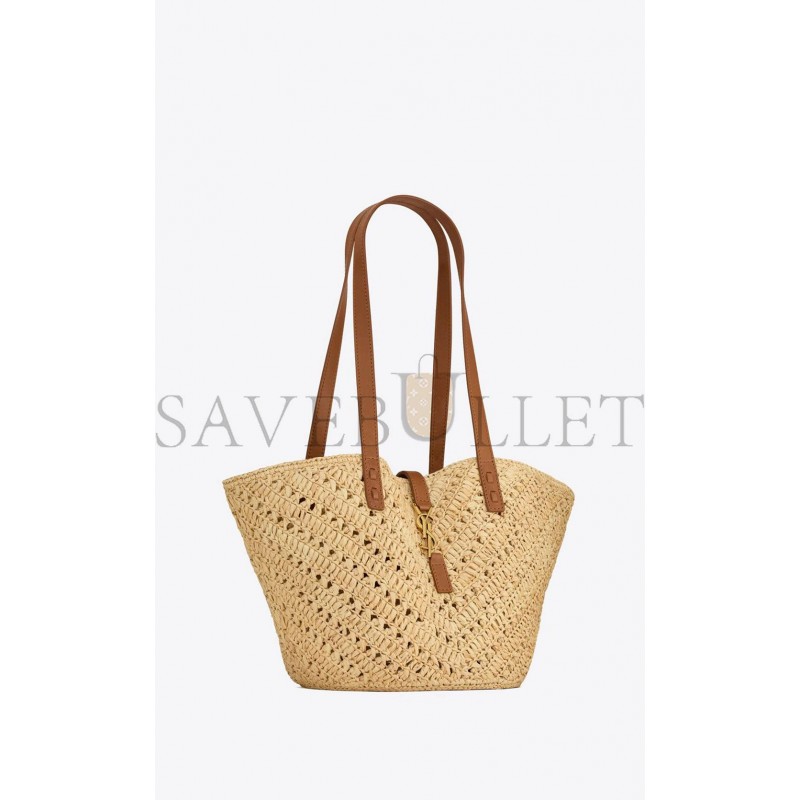 YSL PANIER SMALL IN RAFFIA AND VEGETABLE-TANNED LEATHER 751240GAADJ2080 (38*21*20cm)